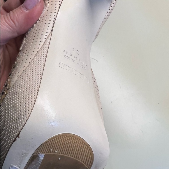 LORIBLU LEATHER MADE IN ITAKY Elegant Cream Peep-Toe Heels Swarovski crystals - Picture 14 of 15